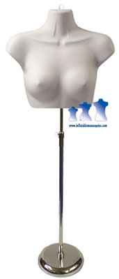Female Upper Torso, White with MS3 Adjustable Mannequin Stand